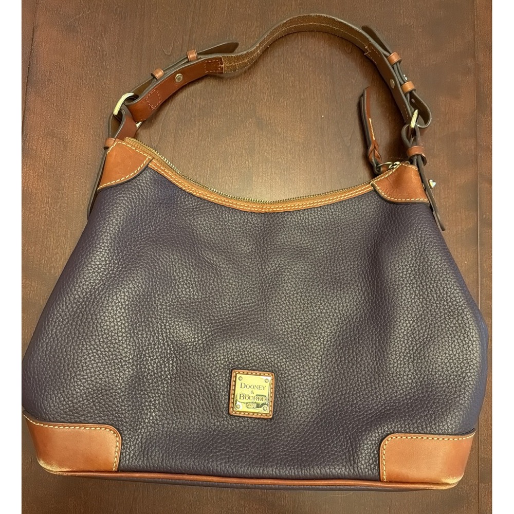 Dooney Bourke Pebble Grain Hobo Shoulder Bag Plum Purple Leather Tan Trim